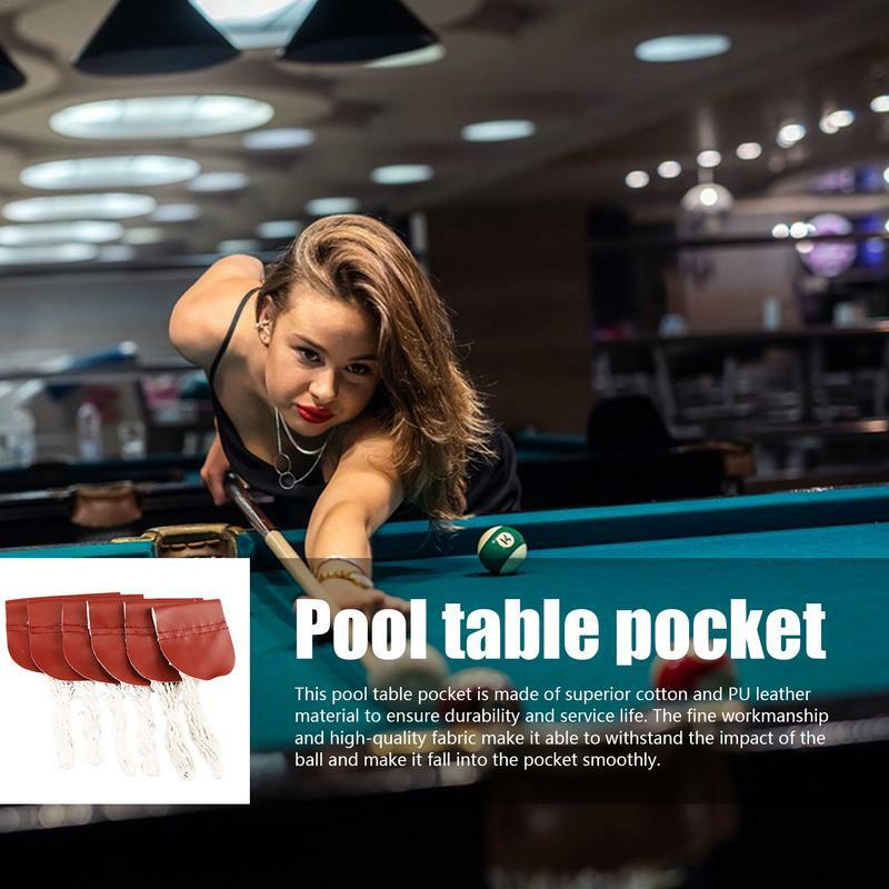 Billiards Pool Table Pockets Professional PU Leather Drop Holders Snooker Pocket Net 6Pcs Billiards Net Bag Replacement