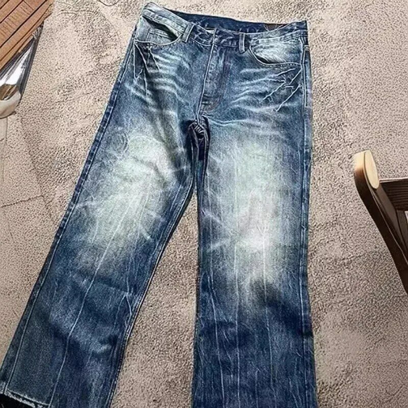 Джинсы мужские свободного покроя, винтажные повседневные Простые джинсы в Европейском стиле, с эффектом потертости, с градиентным переходом цветов, молодежная уютная модель, весна