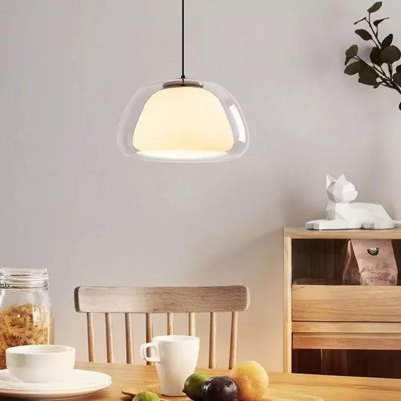 Nordic LED Glass Pendant Light Minimalist Cream Jellies 1/2/3 Heads Lamps For Restaurant Living Room Bar Study Home Decoration
