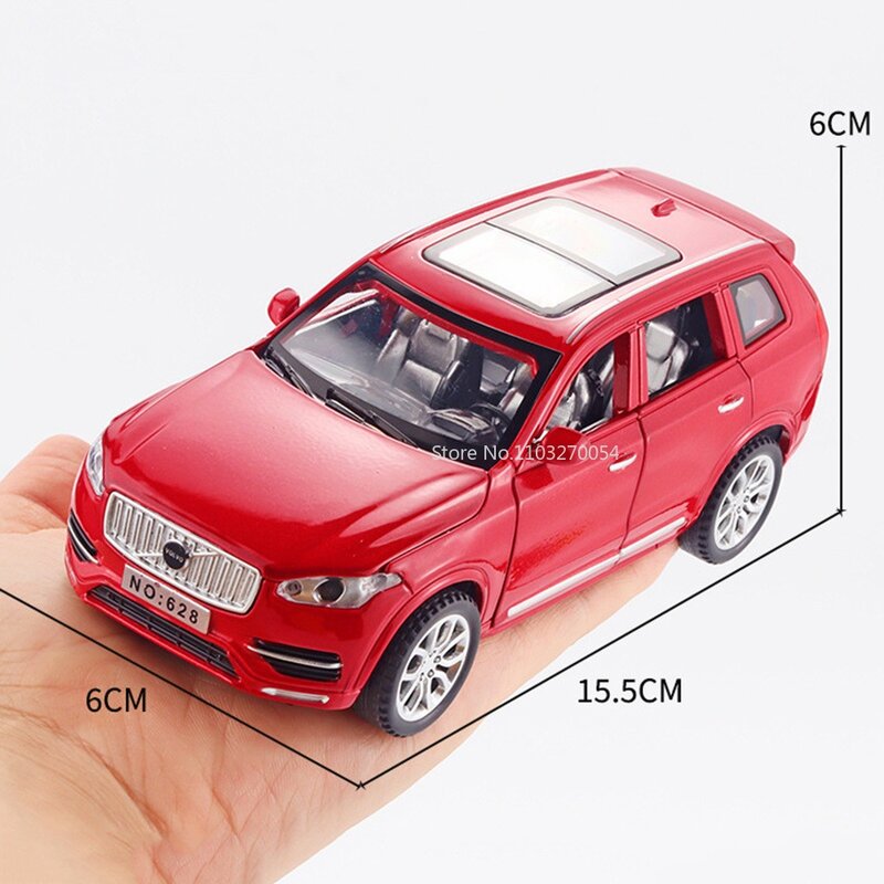 1/32 XC90 Alloy Car Model Diecast Toy High Simulation Metal 6 Door Opened Sound And Light Pull Back Vehicle Collection For Child