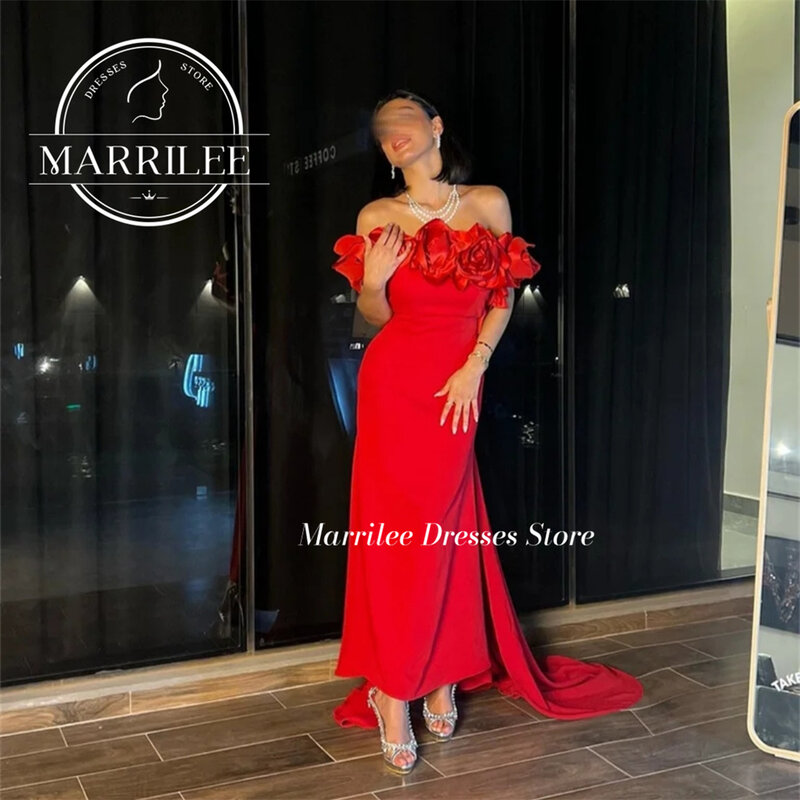 Женское вечернее платье с открытыми плечами Marrilee, красное платье до щиколотки с объемными цветами и открытой спиной, пикантное платье без рукавов для выпускного вечера
