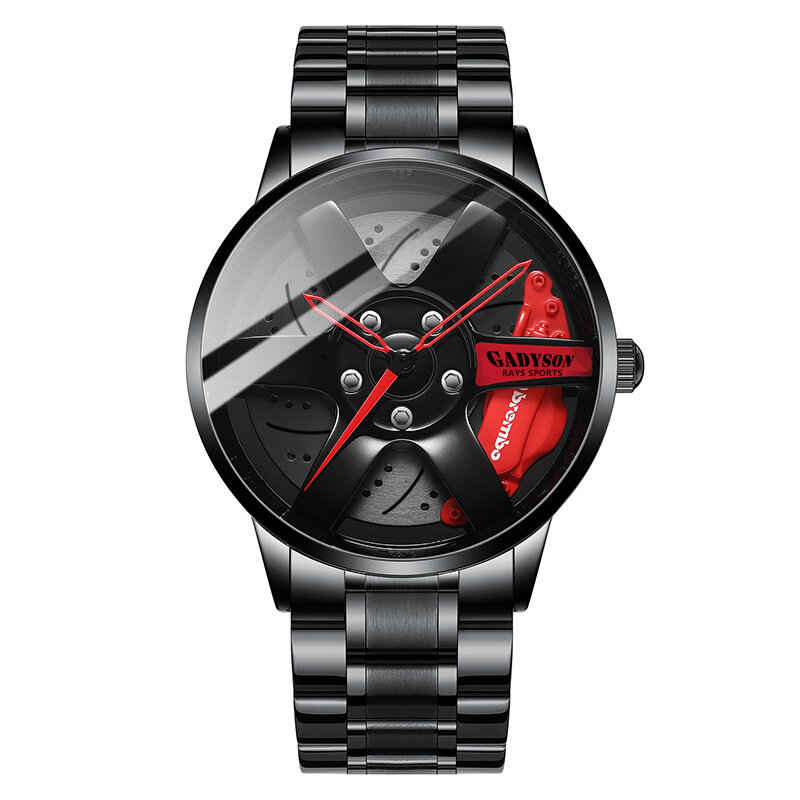 นาฬิกาแนวโน้มแฟชั่นสำหรับผู้ชาย, ใหม่2024นาฬิกาควอทซ์เหล็กสีดำกันน้ำสไตล์ล้อ