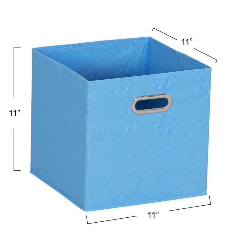 6-Pc Fabric Storage Bins Set: Poly-Woven, Chipboard Sides, Grommet Handle - Light Blue