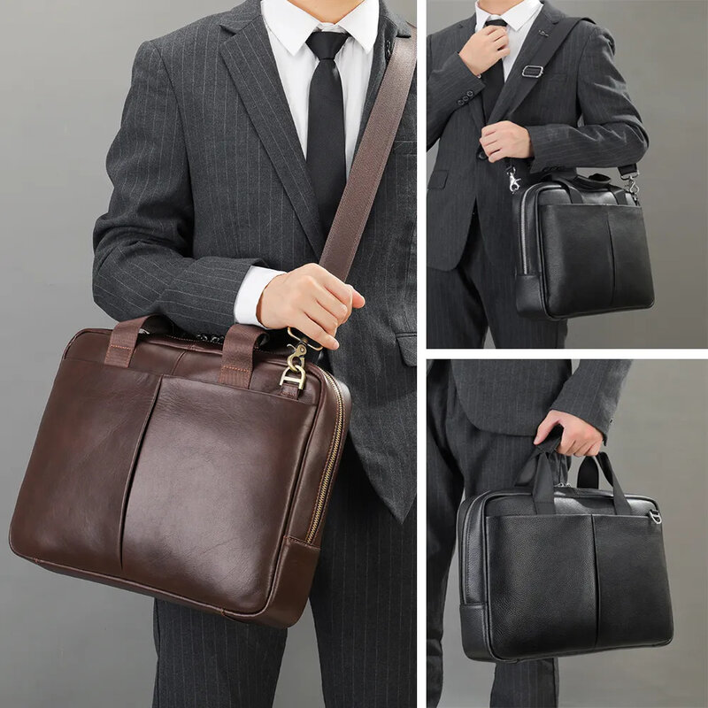 Męska torba ze skóry naturalnej teczka męska biznesowa Messenger Men Crossbody na ramię do 15.6 "laptopa A4 dokument