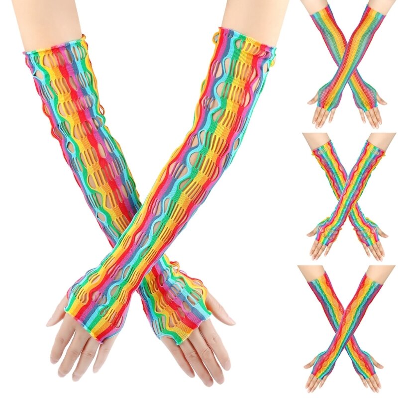 Carnivals Party Hollowed Gloves Distress Fingerless Long Hand Gloves Female Nightclub Gloves Costume Stretchy Arm Sleeves