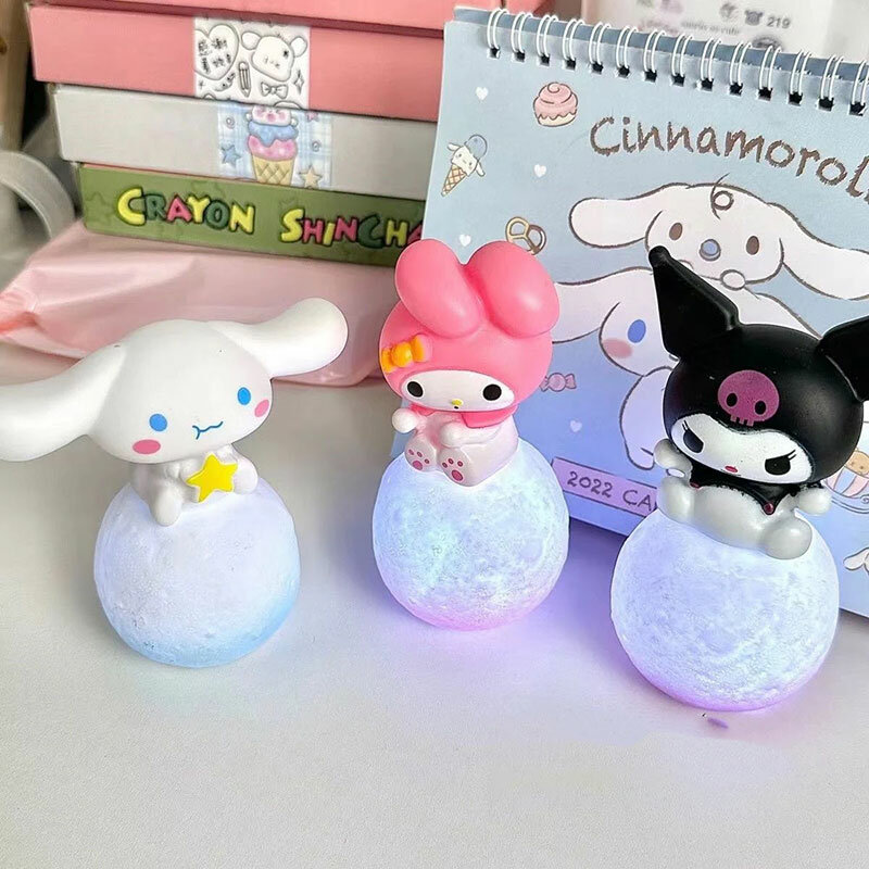 Lâmpada de cabeceira Anime brilhante para crianças, Hello Kitty, Sanrio, Kuromi, Cinnamoroll Night Light, Kawaii Cute Toy, Kids 'Present, Presentes