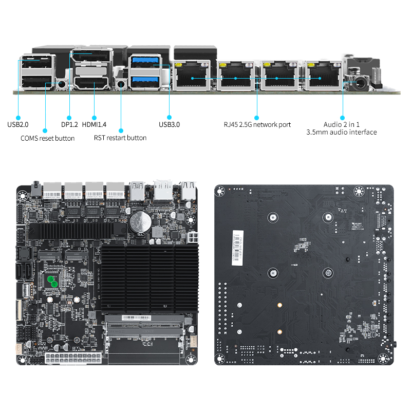 لوحة أم NAS J4125 Nics ، لوحة أم صغيرة من نوع ITX ، Intel من Intel ، G ، M.2 NVMe ، SATA3.0 ، 2x DDR4 ، HDMI2.0 ، DP ، 4x