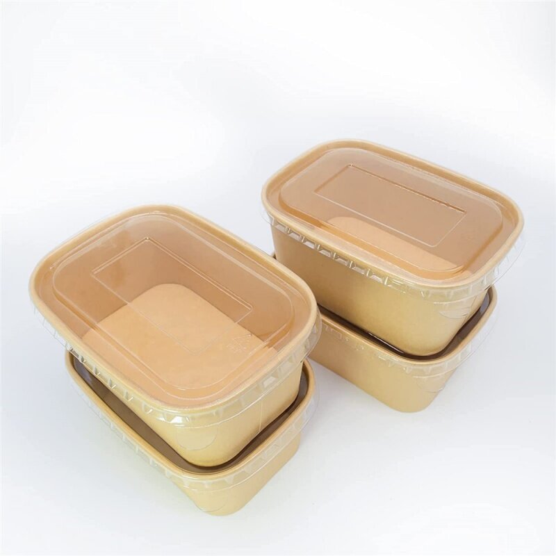 Customized productKraft Paper Bowls with Lids Square - Disposable Paper Food Containers - Soup Bowls for Restaurants and Takeout