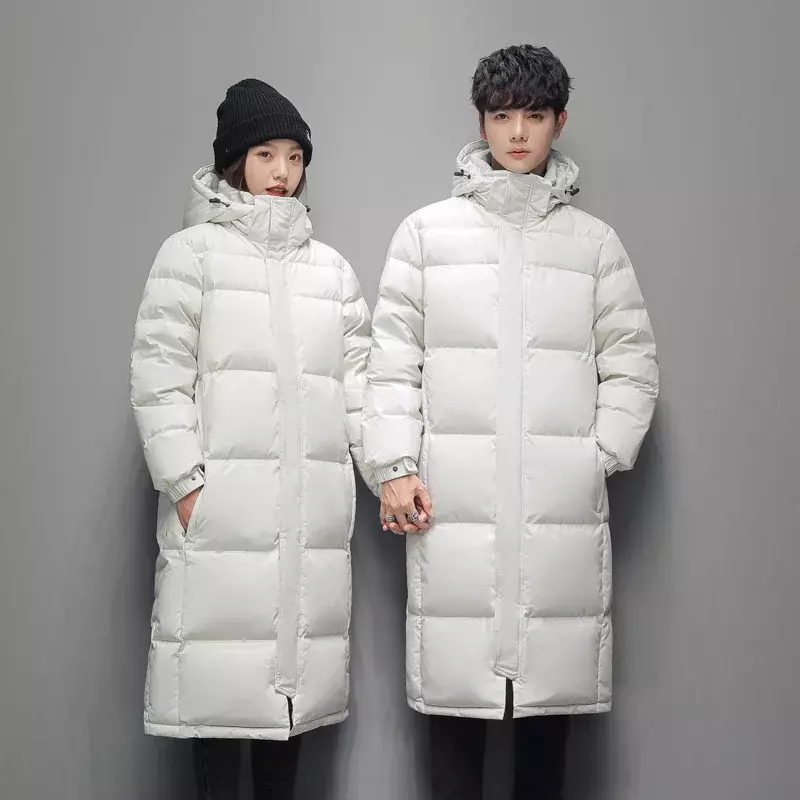 Zimowe płaszcze długi, z kaczego puchu dla mężczyzn i kobiet białe kurtki puchowe z kapturem wysokiej jakości pary na zewnątrz wiatroszczelne ciepłe kurtki 5