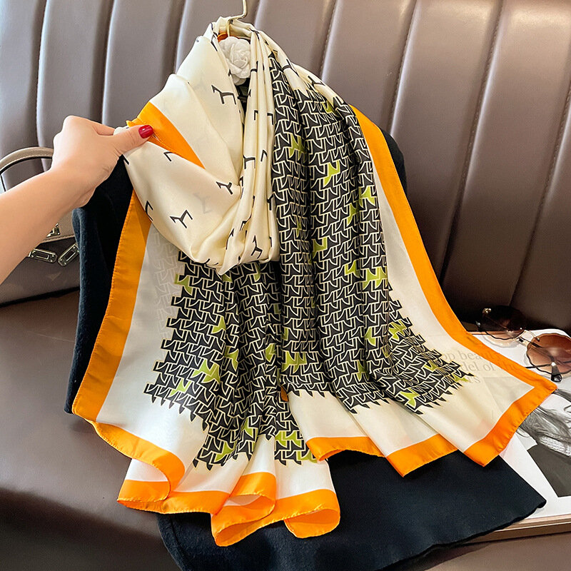 Bufanda cuadrada de seda para mujer, chales populares de estilo playero, protector solar de lujo, 180x90cm, nuevo diseño, 2023