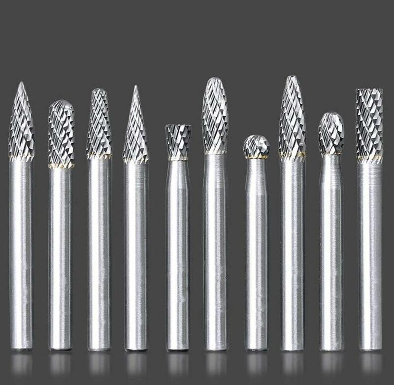 Binoax 10 Buah Set Gerinda Karbit Tungsten 3/6MM Set Duri Putar Karbit Padat Potongan Ganda untuk Bor Gerinda Mati