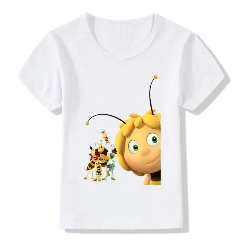 Camisetas con estampado de dibujos animados de Little Bee Maya para niños, camiseta divertida de manga corta para niños pequeños, Ropa para Niñas, Tops bonitos para niños