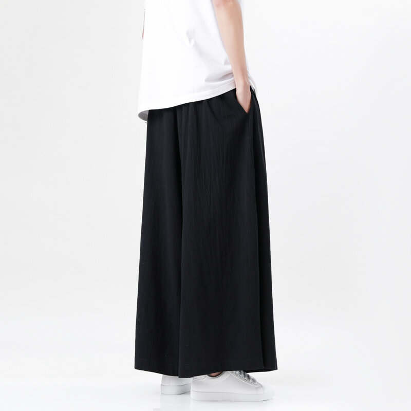 Chinese Style Harajuku Linen Cotton Linen Pants Man Japanese Kimono Pants Male Streetwear Summer Retro Wide-leg Loose Trousers