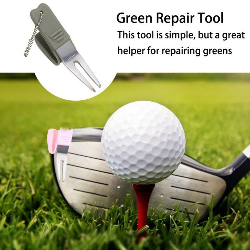 ส้อมสำหรับตีกอล์ฟแบบพกพาสีเขียวเครื่องมือซ่อมไม้กอล์ฟโลหะอุปกรณ์กอล์ฟทนทานสำหรับซ่อมบำรุงสนามหญ้า