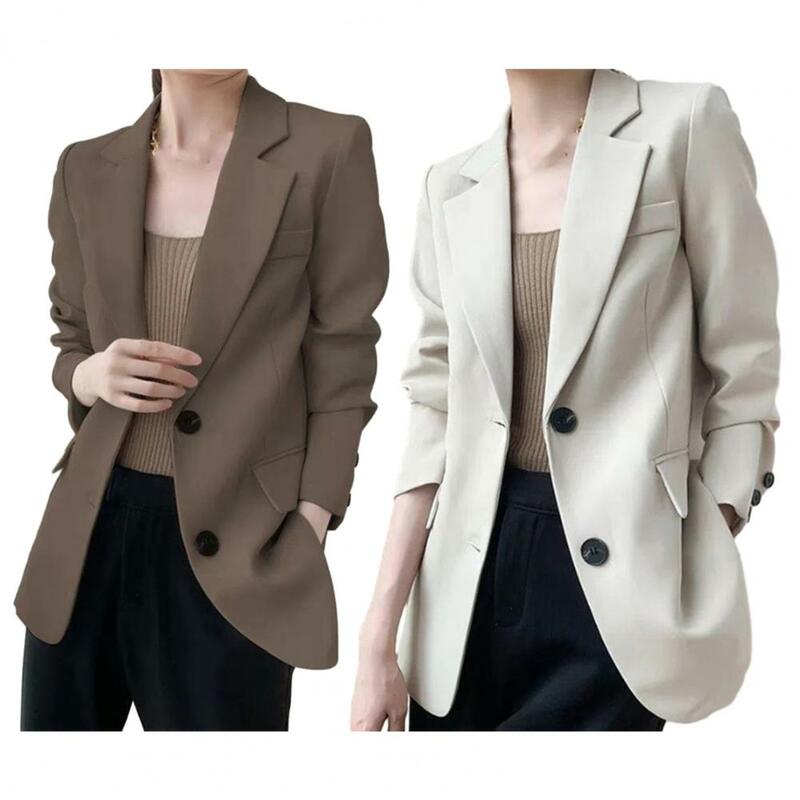 Setelan Formal mantel bergaya wanita setelan bisnis mantel warna Solid kerah rebah kancing berdada tunggal dekorasi untuk perjalanan kantor