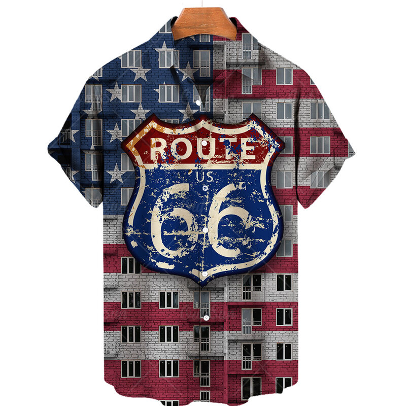 Гавайская Новая мужская рубашка Route 66, уличная Классическая футболка с 3d принтом и короткими рукавами, винтажная одежда для мужчин