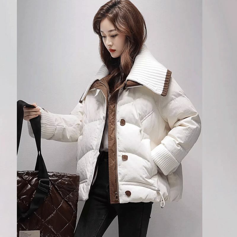 Piumino da donna in cotone nuova moda lavorato a maglia Splicing colletto rovesciato inverno coreano spesso caldo parka soprabito femminile in cotone