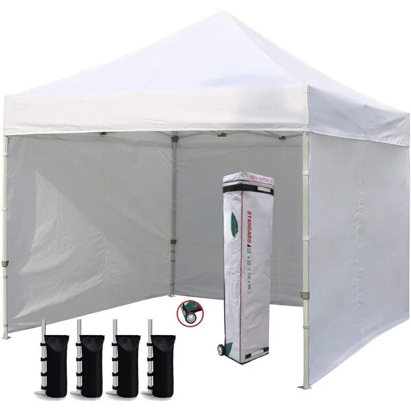 USA 10'x10' Pop-up Canopy Tent Commercial Instant Canopies with 4 Removable Zipper End Side Walls and Roller Bag