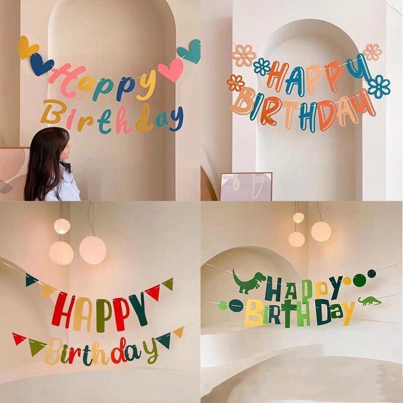 Banderole décorative d'anniversaire en papier Kraft, guirlande de banderole pour fête prénatale, joyeux anniversaire, fournitures de fête d'anniversaire