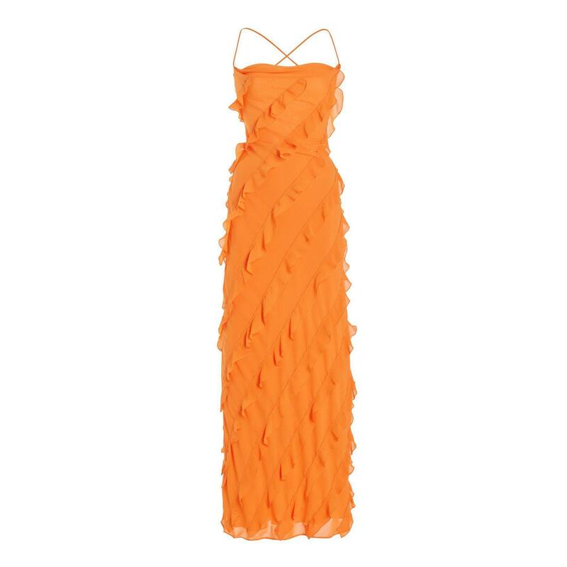2023 Summer Sleeveless Party Dress Temperament Wood Ear Edge Sling Dress Split Off Shoulder Dress Ball Birthday Dress