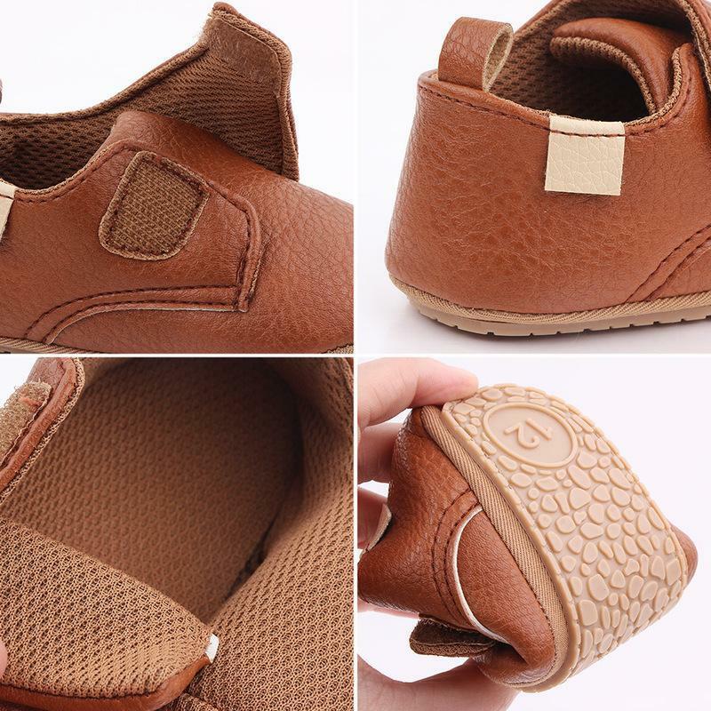 KIDSUN-Unisex PU Leather First Walkers Shoes, mocassins de bebê, sola de borracha, laço de gancho antiderrapante, infantil, criança, menina, menino, moda