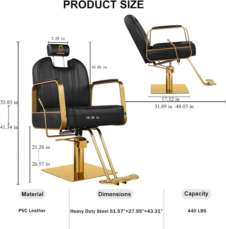 Kursi Salon kursi Salon untuk penata rambut, kursi Salon malas hidrolik dengan tinggi yang dapat disesuaikan dan 360 derajat, tato Putar