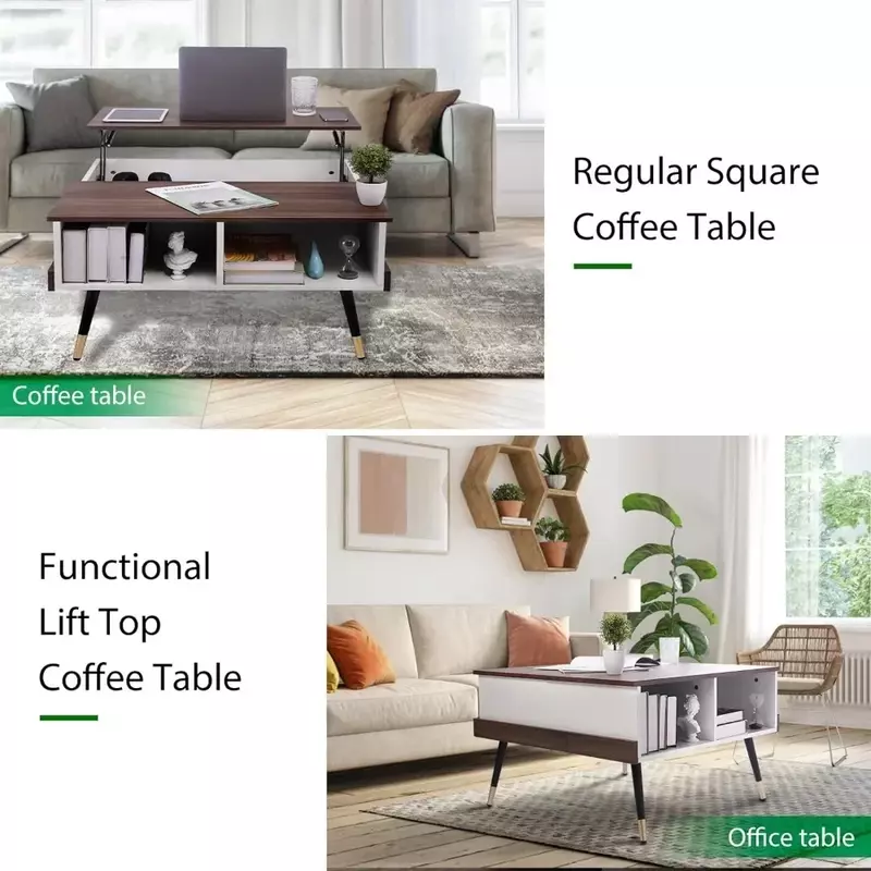 Подъемный журнальный столик, квадратный журнальный столик с полками для хранения (деревенский коричневый), журнальные столики, мебель для гостиной, кофейный столик