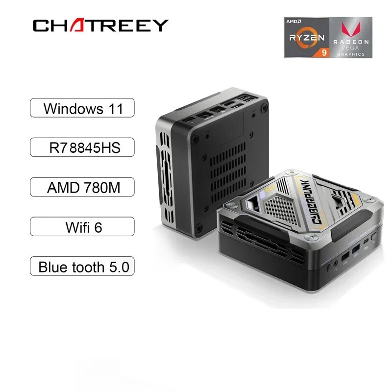 Chatreey AN3 Mini PC Ryzen 7 7840HS 8845HS 780M DDR5 4800MHz do gier kolorowe oświetlenie komputer stacjonarny Wifi6 BT 5.0