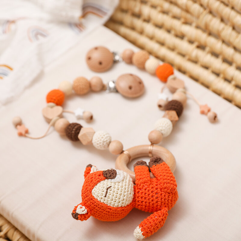 Baby Wooden Crochet Stroller Toys Hanging Stroller Rattle Crib Bell Animal Mobiles Gym Stroller Pendants Gifts Children's Toys