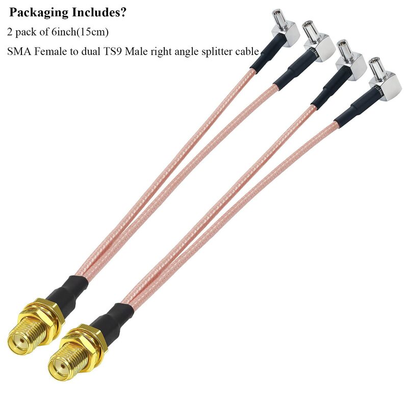 2er Pack sma Buchse zu Dual ts9 rechtwinkliges männliches Splitter kabel 6 Zoll (15cm) HF-Verlängerung koaxialkabel v Typ Koaxial-Pigtail