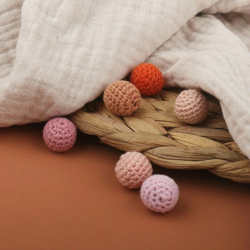 Perles artisanales colorées au Crochet 16mm, 5 pièces, pour fabrication d'attache-sucette, lanière, porte-clés, pendentif,
