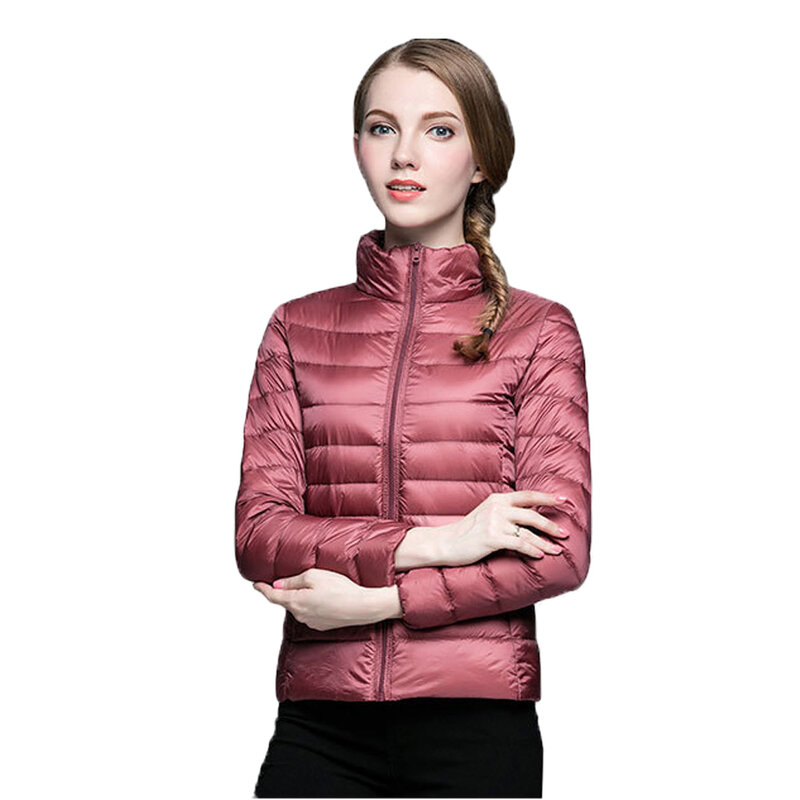 여성용 캐주얼 다운 코트, 초경량 얇은 스탠드 칼라, 90% 화이트 덕 다운 재킷, 따뜻한 휴대용 퍼퍼 코트, 2023 가을 겨울