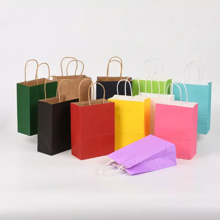 Bolsa de papel Kraft con asas, bolsa reciclable multifunción para compras, 5/10/20/30 piezas