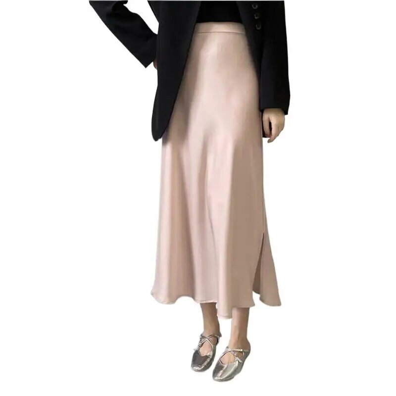 Frühling Sommer Frauen hohe Taille A-Linie lange Röcke solide einfache Vintage Basic Röcke Seite geteilt hochwertige Büro Damen Röcke