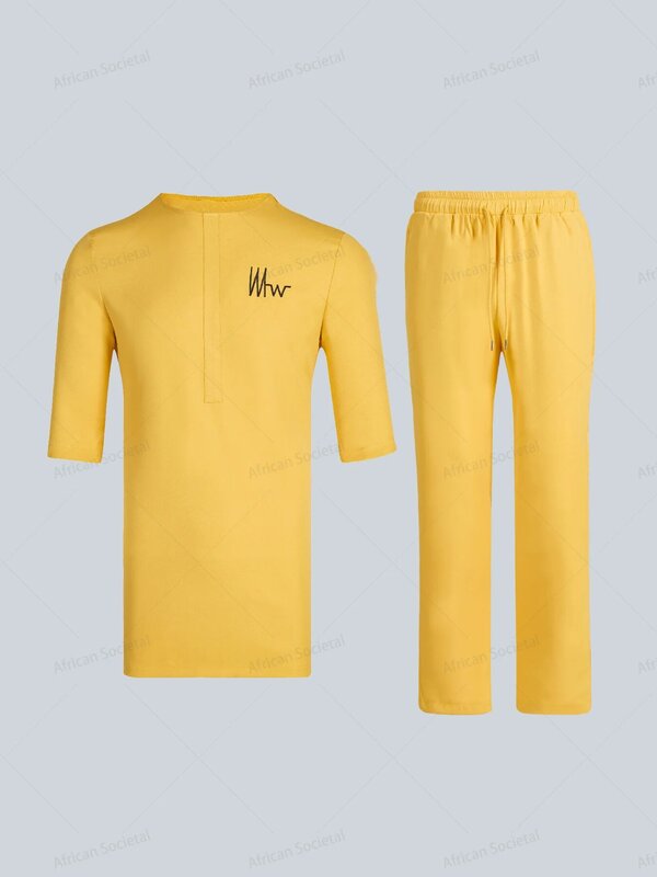 아프리카 전통 남성 폴로 셔츠 바지, 남성 하이 퀄리티 운동복, 나이지리아 오버사이즈 티셔츠, 반팔 세트