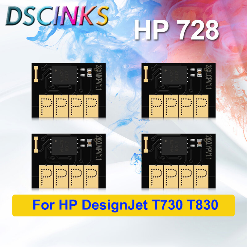 Cartucho de tinta Chip para impressora HP DesignJet T730 T830, F9J68A F9J67A F9J66A F9J65A F9K17A, 728 XL, Nova atualização