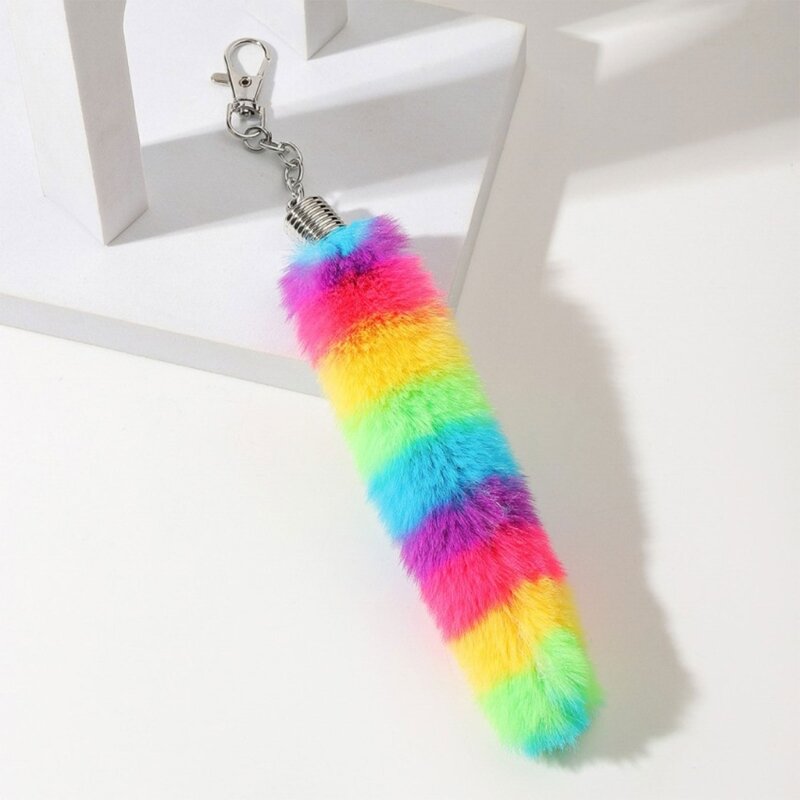 Rainbow Tail กระเป๋าเป้สะพายหลังจี้ Plush Furry Furs พวงกุญแจตกแต่งกระเป๋าถือแขวนเครื่องประดับน่ารักอุปกรณ์เสริมของขวัญหญิง