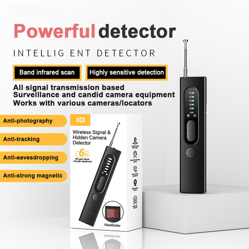 Détecteur de signal RF sans fil anti-espion Bug GSM GPS WiFi 3G 4G 5G Détection de traqueur sans fil Mini caméra Bug Détecteur de signal professionnel Scanner infrarouge anti-espion