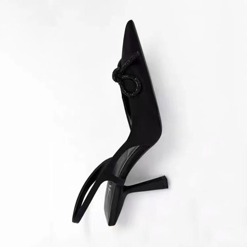 รองเท้าส้นสูงปากแหลมตื้นสำหรับผู้หญิง2024ฤดูร้อนส้นสูงผูกโบว์ผูกโบว์รองเท้าแฟชั่นสำหรับใส่นอกบ้าน