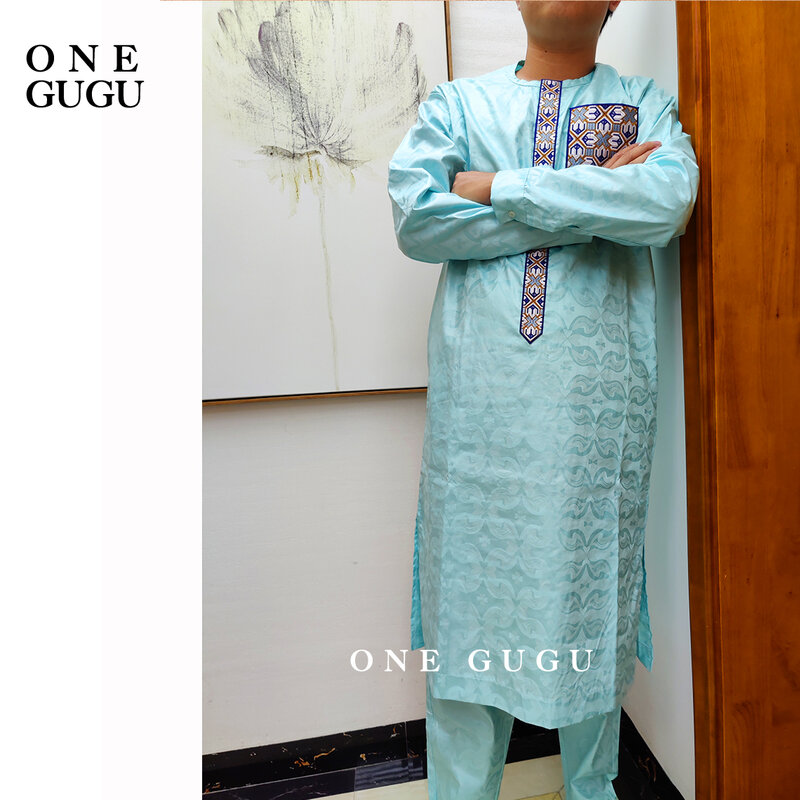 2 szt. Zestaw lśniący wodoodporny męski Baizn Riche koszula i spodnie nigeryjski najwyższej jakości oryginalna tradycyjna odzież Dashiki