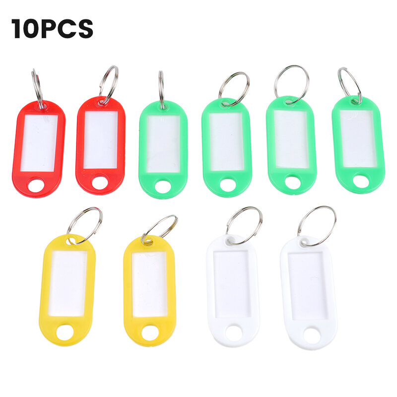 Porte-clés avec étiquette d'identification en plastique, porte-clés avec anneau fendu, accessoires pour écrire sur étiquette, 10 pièces