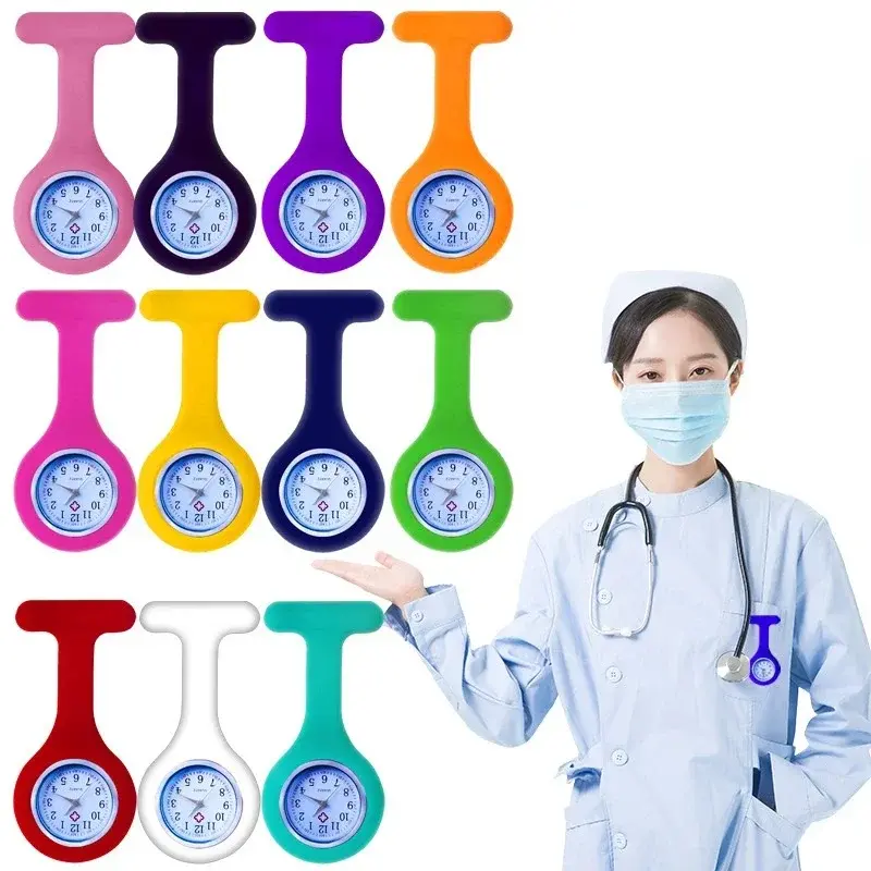 Silicone Enfermeira Assista com Bateria Livre, Mini Relógios de Bolso Bonitos, Enfermeira Broche, Túnica Fob, Doctor Medical Clock, Relógio Unisex, 2024