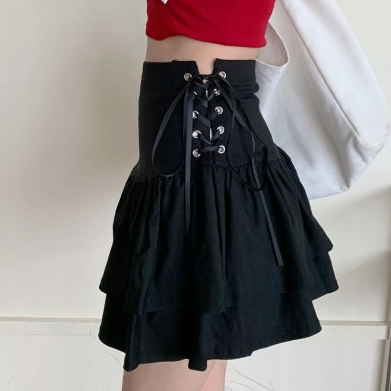 Spódnice trapezowe dla kobiet czarna solidna odzież dla młodych dziewcząt lato główna ulica moda koreański styl Mini seksowna suknia balowa nowy projekt