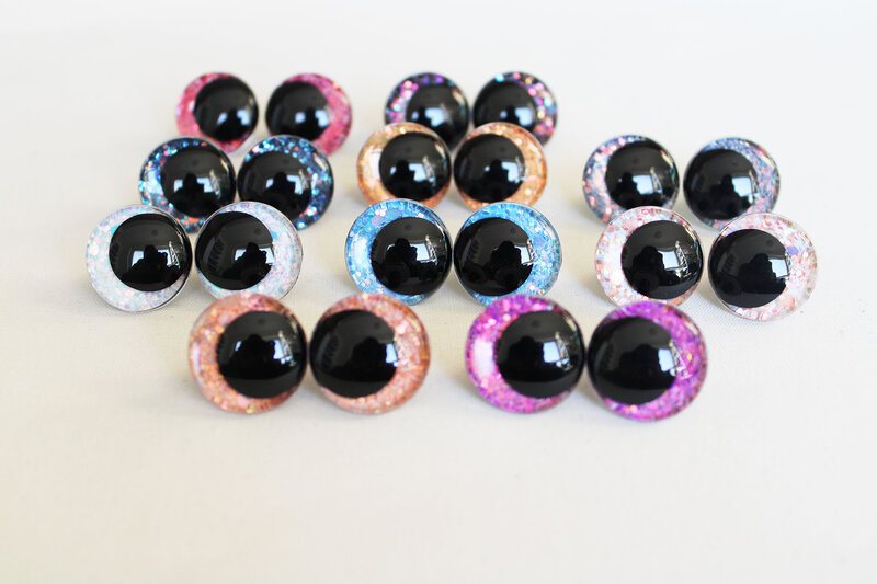 10pcs  12mm  14mm 16mm 18mm  20mm 23mm 28mm Round  Cartoon glitter toy safety eyes  doll pupil eyes with washer ---T10