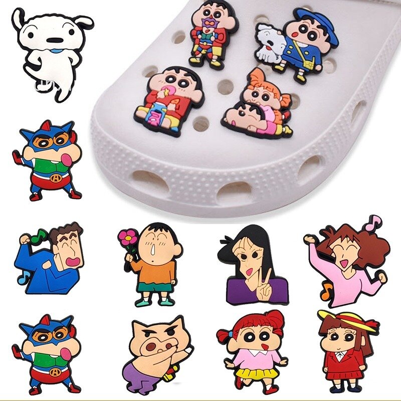 Hebilla de zapato de dibujos animados de Shin-chan, accesorios de Crocs de figuras de Anime, dijes de crayón DIY, decoraciones de zapatillas Jibz, 1 piezas