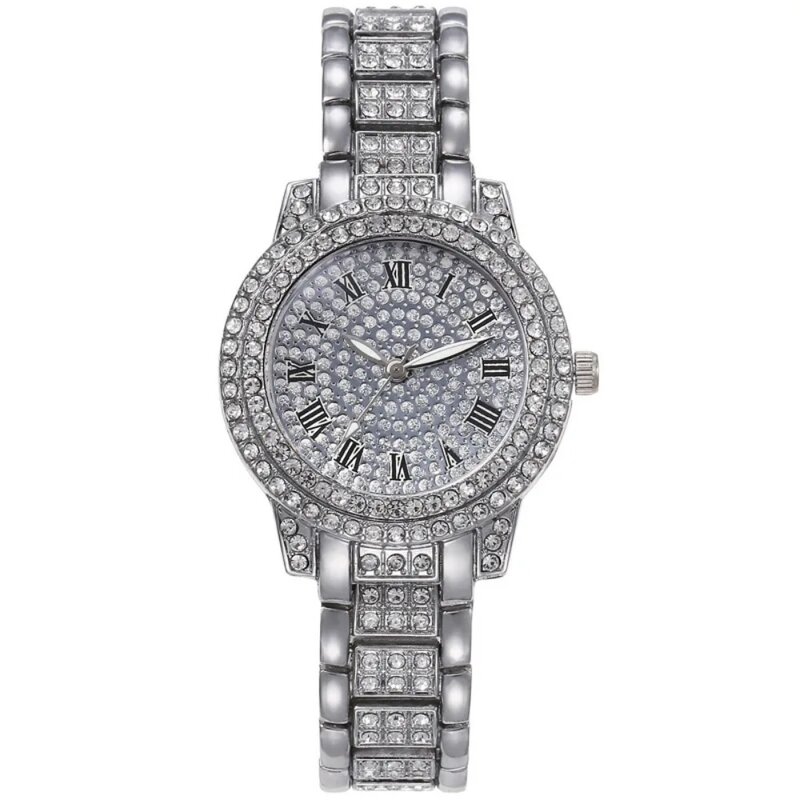 Montre-bracelet à quartz pour femme, montres à ruban de diamant, bracelet en or, horloge