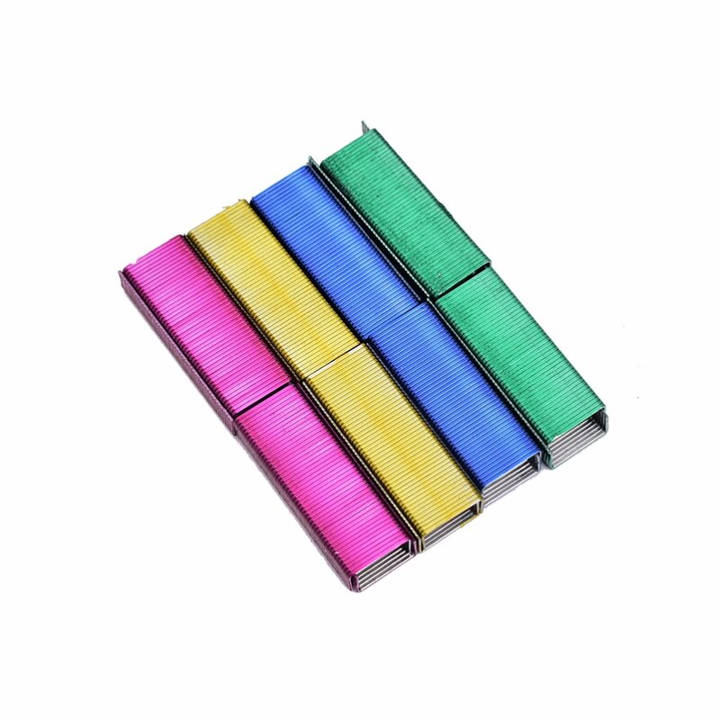 Criativo colorido Staples de aço inoxidável, Office Binding Supplies, venda quente, preço baixo por atacado, 10mm, 1 pacote, 800