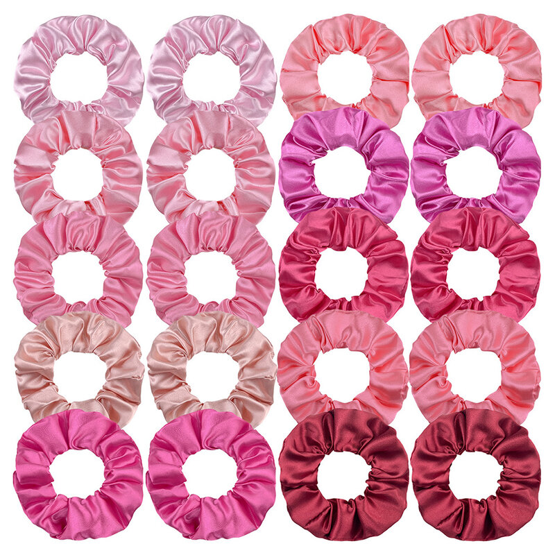 女性のための単色ピンクのシルクヘアシュシュ,伸縮性バンド,ポニーテールホルダー,ロープ,ヘアアクセサリー,女の子,6個,10個,20個