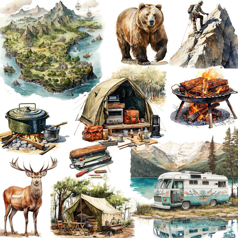 20Pcs/Pack Camping in The Wilderness Sticker DIY Craft Scrapbooking Album Junk Journal Decorative Stickers