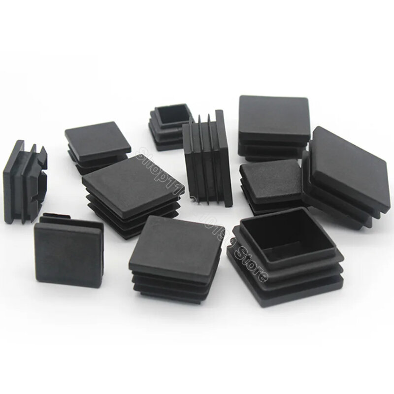 Black Square Pipe Tube Cap Plastic Tubing End Cover Glide Insert Blanking End Plugs Bung 10/13/15/16/18/19/20//22/23/25/28-100mm